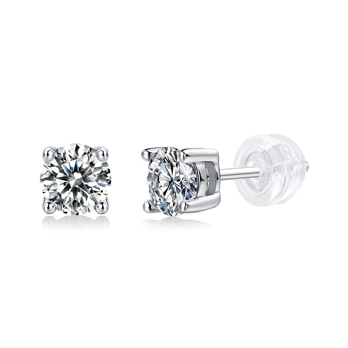 4-claw round brilliant one carat stud earrings