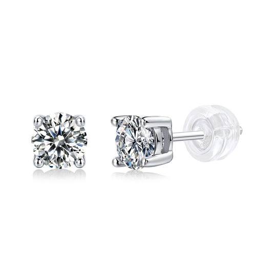 4-claw round brilliant one carat stud earrings
